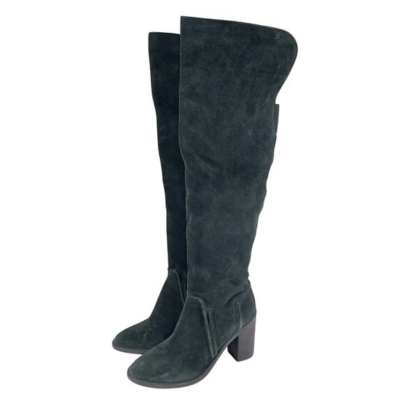 VINCE CAMUTO! GRAY/ BLACK GENUINE LEATHER OVER THE KNEE CHUNKY BOOTS! SZ 12M - Picture 2 of 13